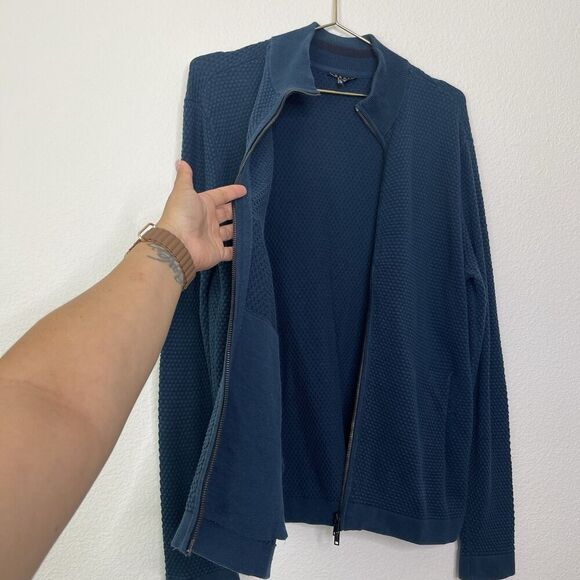 Theory Mens Zip Up Sweater Large Waffle Knit Udeval Breach Mock Neck Cardigan - Picture 7 of 11